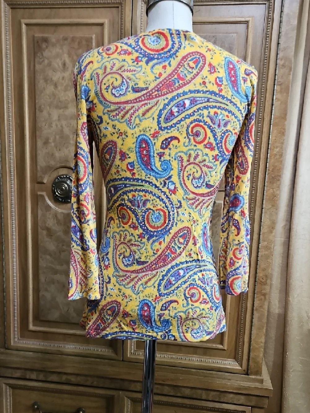 Lauren Ralph Lauren Yellow Paisley 3/4 Length Sleeve Top - Picture 3 of 7